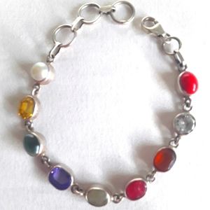 SILVER "9 PLANETS" GENUINE STONES BRACELET